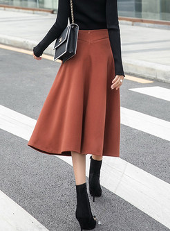 Trendy Pure Color High Waist A Line Skirt With Pocket