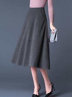 Brief Solid Color High Waist Big Hem A Line Skirt