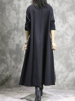 Vintage Stand Collar Splicing Single-breasted Loose Coat