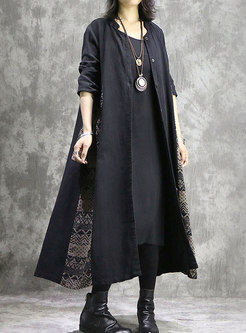 Vintage Stand Collar Splicing Single-breasted Loose Coat