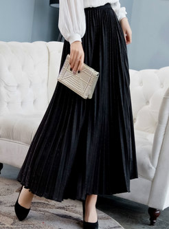 Trendy Solid Color Pleated A Line Skirt