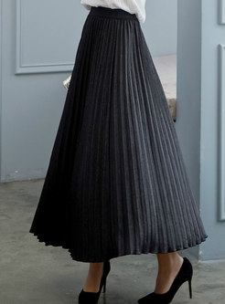 Trendy Solid Color Pleated A Line Skirt