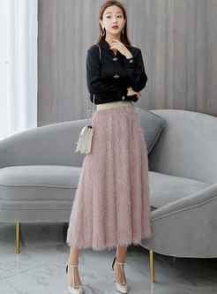 Pink Elastic Waist Tassel A Line Skirt