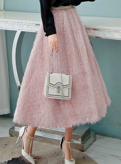Pink Elastic Waist Tassel A Line Skirt