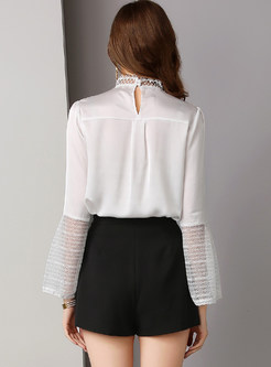 Sweet Flare Sleeve Hollow Out Splicing Lace Blouse