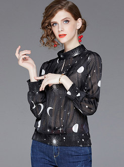 Style Perspective Long Sleeve Print Pullover Blouse