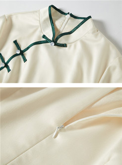 Vintage Mandarin Collar Slit Sheath Mid-claf Dress