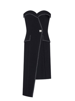 Sexy Black Bandeau Asymmetric Bodycon Dress