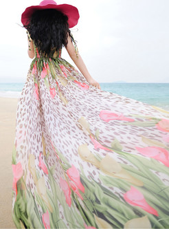 Bohemian Elastic Bandeau Color-blocked Beach Maxi Dress