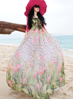 Bohemian Elastic Bandeau Color-blocked Beach Maxi Dress