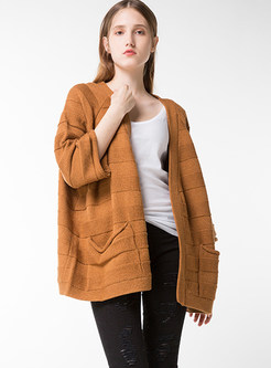 V-neck Loose Solid Color Knitted Cardigan Sweater