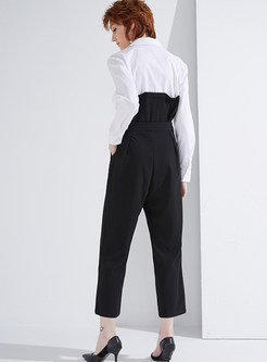Work Color-blocked Splicing High Waist Jumpsuits