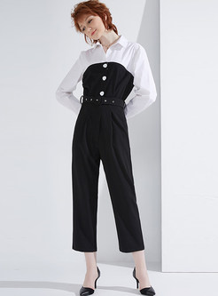 Work Color-blocked Splicing High Waist Jumpsuits