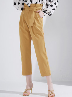Casual Pure Color High Waist Straight Pants With Belt