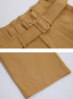 Casual Pure Color High Waist Straight Pants With Belt