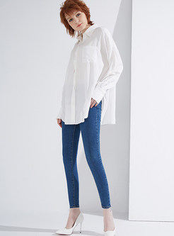 Brief White Lapel Long Sleeve Single-breasted Blouse