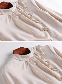 Solid Color Stand Collar Asymmetric Falbala Sheath Dress