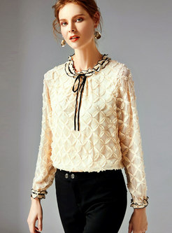 Chic Color-blocked Ruffled Collar Pullover Blouse