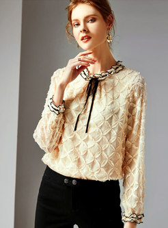 Chic Color-blocked Ruffled Collar Pullover Blouse