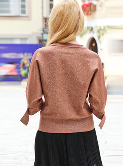 Fashion Solid Color O-neck Bat Sleeve Beaded Sweater