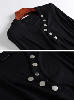 Black V-neck Slim Top & Striped High Waist Long Skirt