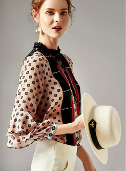 Chic Ruffled Collar Print Single-breasted Blouse