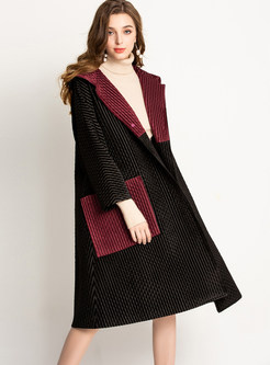 Fashion Color-blocked Hooded Long Sleeve Loose Overcoat