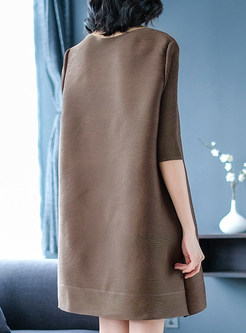 Plus Size O-neck Short Sleeve Print Beaded Dress