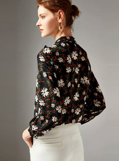 Floral Print Tie-collar Single-breasted Blouse