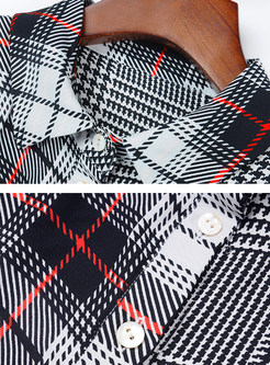 Color-blocked Plaid Lapel Single-breasted Blouse