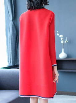 Fashion Standing Collar Color-blocked Shift Dress