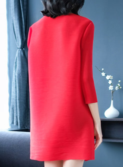 Trendy Beaded Print Plus Size Pleated Loose Dress