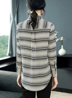 Lapel Long Sleeve Single-breasted Silk Print Blouse