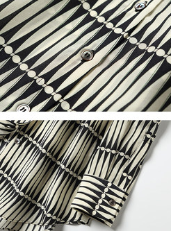 Lapel Long Sleeve Single-breasted Silk Print Blouse