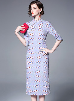 Vintage Mandarin Collar Polka Dot Improved Cheongsam Dress