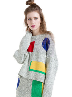 Color-blocked Pullover Sweater & Mini Knitted Skirt