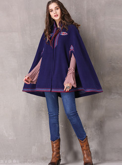 Mandarin Collar Cloak Wool Blended Coat
