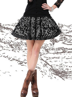 Vintage High Waist Embroidered Cotton Mini Skirt