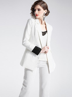 Striped Notched Double-breasted Blazer & Straight Pants