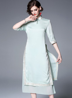 Vintage Mandarin Collar Slim Improved Cheongsam Dress