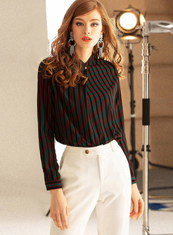 Fashion Standing Collar Long Sleeve Blouse