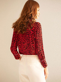 Stylish Turn Down Collar Leopard Print Blouse