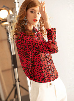 Stylish Turn Down Collar Leopard Print Blouse