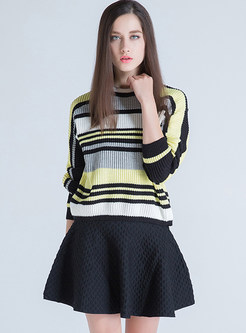 Casual Long Sleeve Color-blocked Loose Sweater