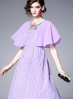 Fashion Lace Embroidered Falbala Big Hem Dress