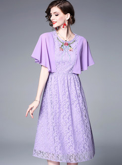 Fashion Lace Embroidered Falbala Big Hem Dress