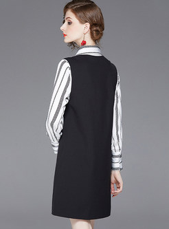 Style Lapel Long Sleeve Blouse & V-neck Sleeveless Mini Dress