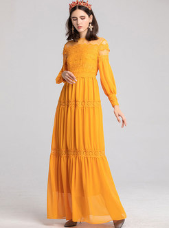 Lace Splicing Party See-through Slim Maxi Dress