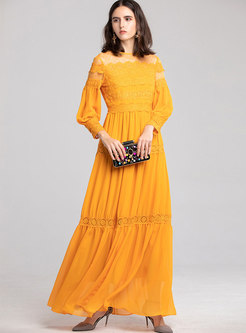 Lace Splicing Party See-through Slim Maxi Dress