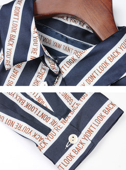 Fashion Lapel Long Sleeve Striped Letter Print Blouse